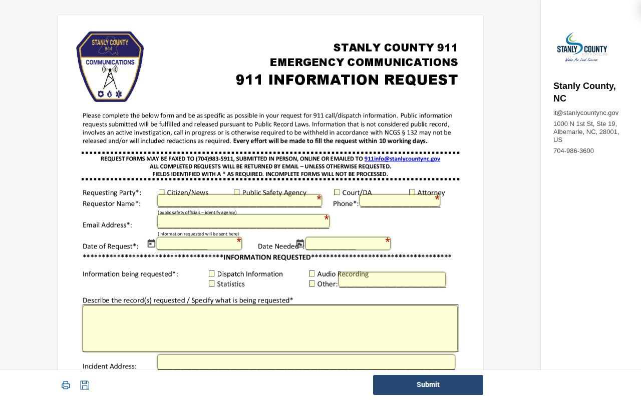 Stanly County release record public information request form