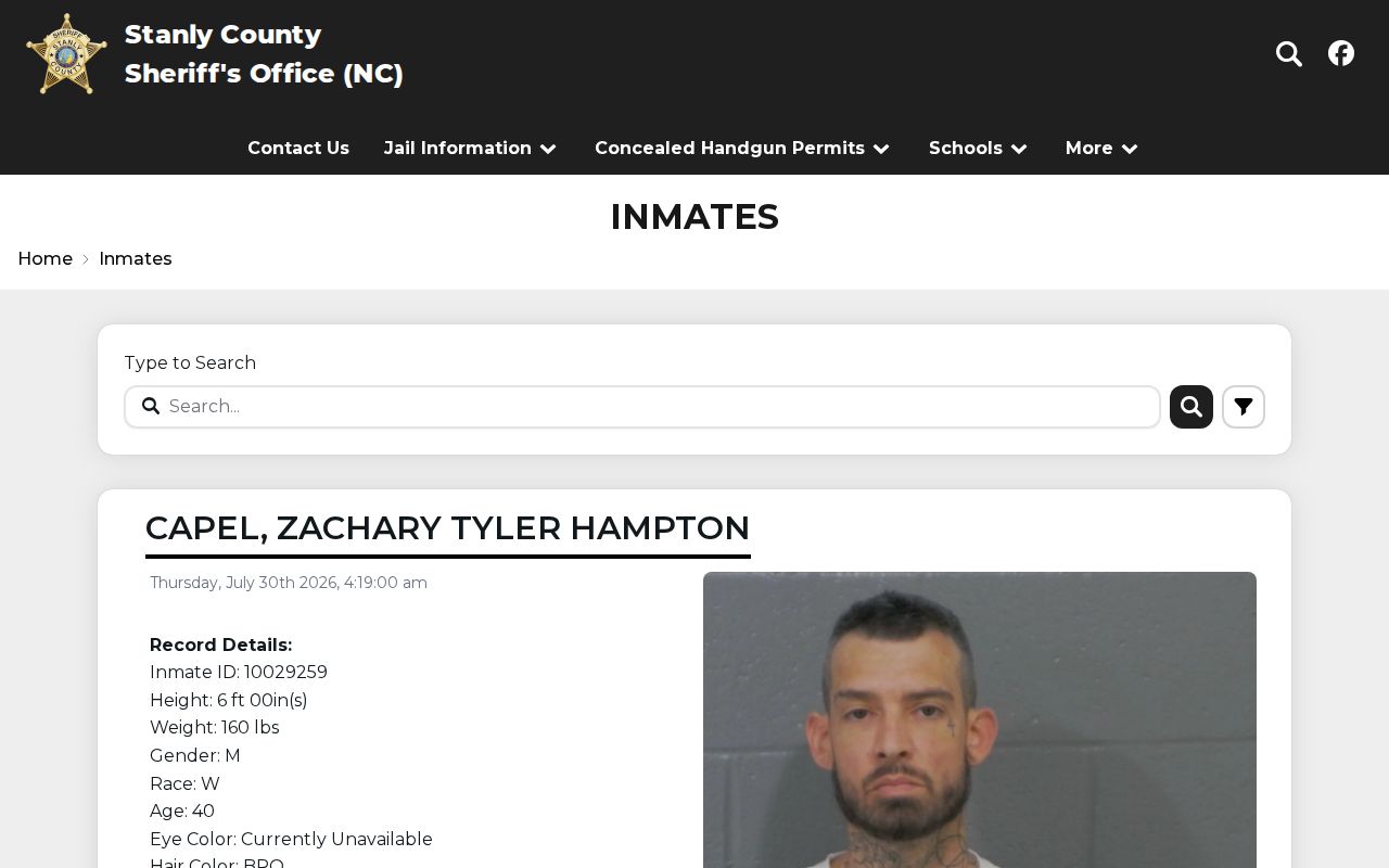 Stanly County released inmate search compared with Sheriff current inmate roster