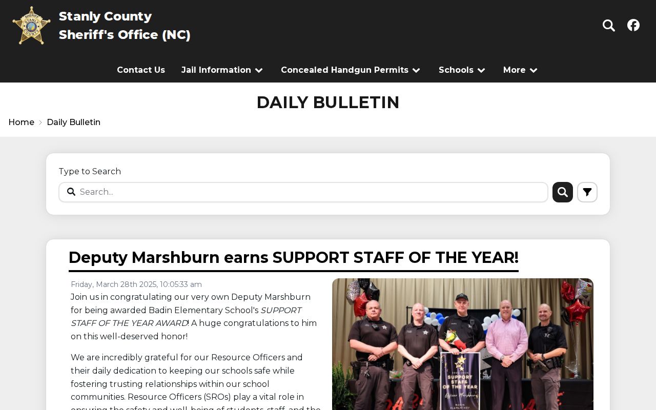 Stanly County Sheriff Daily Bulletin released inmate photo channel
