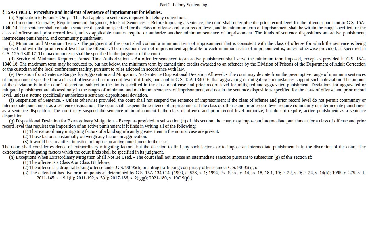 Stanly County projected release date and North Carolina minimum-term earned-time statute